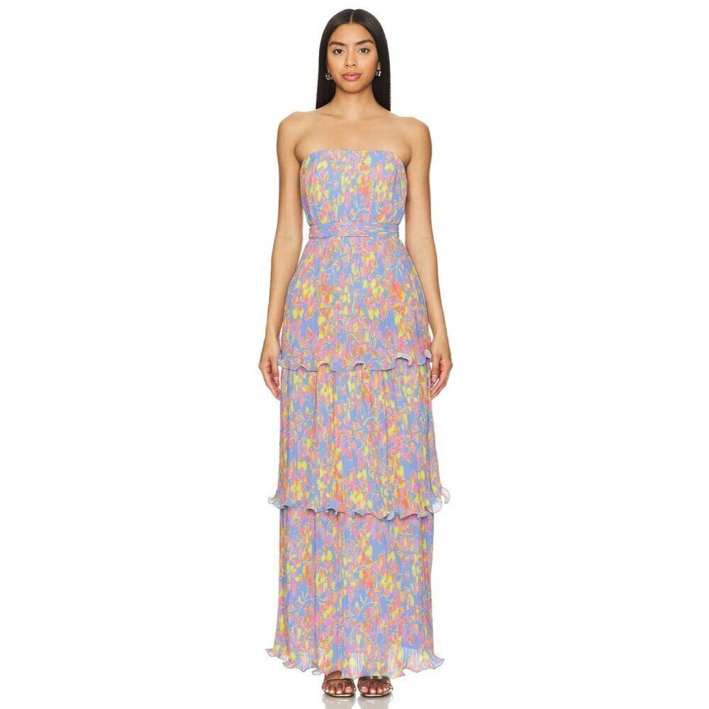 Amur Laine Tiered Floral Evening Gown Painter Scaevola Womens Size 6